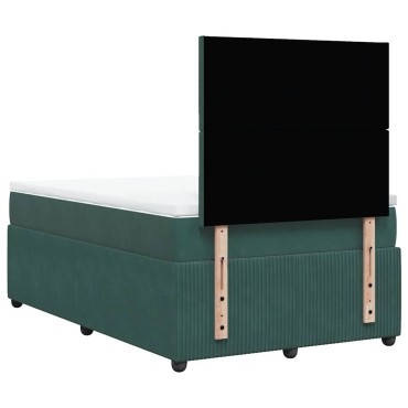 vidaXL Κρεβάτι Boxspring με Στρώμα Σκούρο Πράσινο 120x200εκ. Βελούδινο