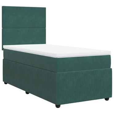 vidaXL Κρεβάτι Boxspring με Στρώμα Σκούρο Πράσινο 100x200εκ. Βελούδινο