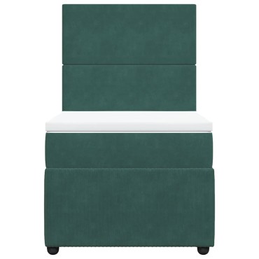 vidaXL Κρεβάτι Boxspring με Στρώμα Σκούρο Πράσινο 100x200εκ. Βελούδινο