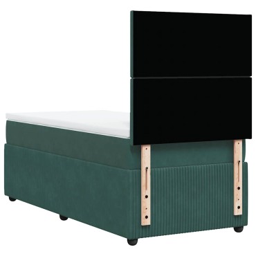 vidaXL Κρεβάτι Boxspring με Στρώμα Σκούρο Πράσινο 100x200εκ. Βελούδινο