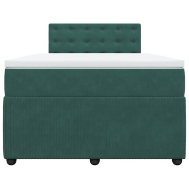 vidaXL Κρεβάτι Boxspring με Στρώμα Σκούρο Πράσινο 120x190εκ. Βελούδινο