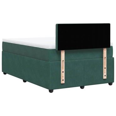 vidaXL Κρεβάτι Boxspring με Στρώμα Σκούρο Πράσινο 120x190εκ. Βελούδινο