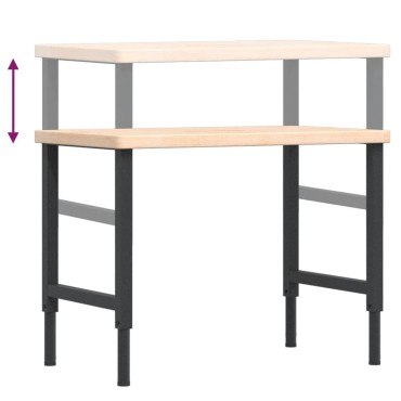 vidaXL Πάγκος Εργασίας Ορθογώνιος 100x60x(73-99,5) εκ Μασίφ Ξύλο Δρυός