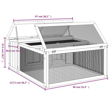 vidaXL Κλουβί Κουνελιών Γκρι 117,5 x 97 x 47,5 εκ. Μασίφ Ξύλο Πεύκου