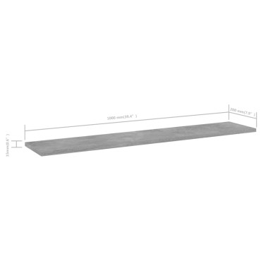 vidaXL Ράφια Βιβλιοθήκης 4 τεμ. Γκρι Σκυροδ. 100x20x1,5cm Επεξ. Ξύλο