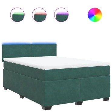 vidaXL Κρεβάτι Boxspring με Στρώμα Σκούρο Πράσινο 140x190εκ. Βελούδινο