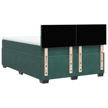 vidaXL Κρεβάτι Boxspring με Στρώμα Σκούρο Πράσινο 140x190εκ. Βελούδινο