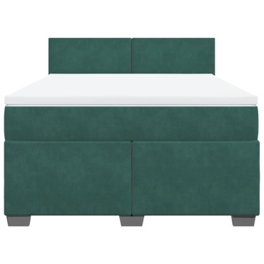 vidaXL Κρεβάτι Boxspring με Στρώμα Σκούρο Πράσινο 140x190εκ. Βελούδινο