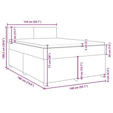 vidaXL Κρεβάτι Boxspring με Στρώμα Σκούρο Καφέ 140x190 εκ. Υφασμάτινο