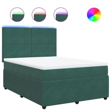 vidaXL Κρεβάτι Boxspring με Στρώμα Σκούρο Πράσινο 140x200εκ. Βελούδινο