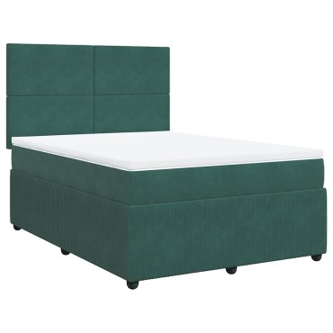 vidaXL Κρεβάτι Boxspring με Στρώμα Σκούρο Πράσινο 140x200εκ. Βελούδινο