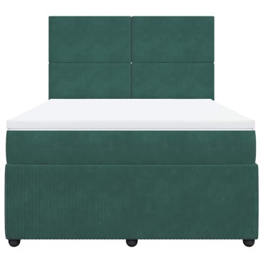 vidaXL Κρεβάτι Boxspring με Στρώμα Σκούρο Πράσινο 140x200εκ. Βελούδινο