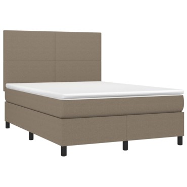 vidaXL Κρεβάτι Boxspring με Στρώμα & LED Taupe 140x200 εκ. Υφασμάτινο