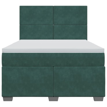 vidaXL Κρεβάτι Boxspring με Στρώμα Σκούρο Πράσινο 140x190εκ. Βελούδινο