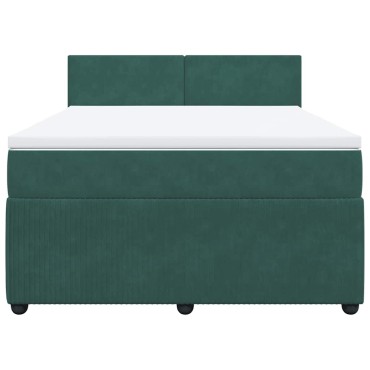 vidaXL Κρεβάτι Boxspring με Στρώμα Σκούρο Πράσινο 140x190εκ. Βελούδινο