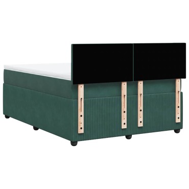 vidaXL Κρεβάτι Boxspring με Στρώμα Σκούρο Πράσινο 140x190εκ. Βελούδινο