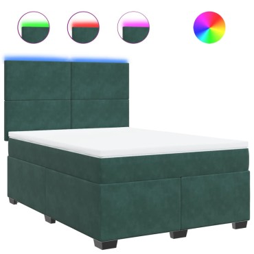 vidaXL Κρεβάτι Boxspring με Στρώμα Σκούρο Πράσινο 140x200εκ. Βελούδινο