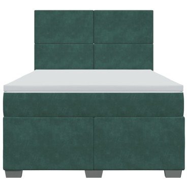 vidaXL Κρεβάτι Boxspring με Στρώμα Σκούρο Πράσινο 140x200εκ. Βελούδινο