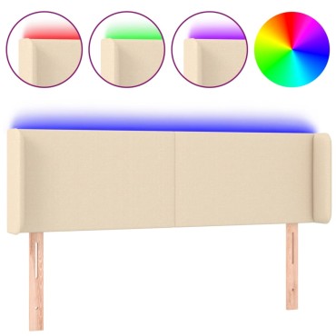 vidaXL Κεφαλάρι Κρεβατιού LED Κρεμ 147x16x78/88cm Υφασμάτινο 1 τεμ.