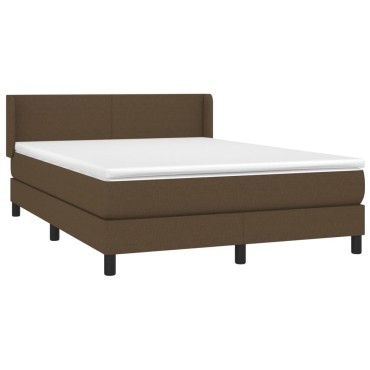 vidaXL Κρεβάτι Boxspring με Στρώμα Σκούρο Καφέ 140x200 εκ Υφασμάτινο