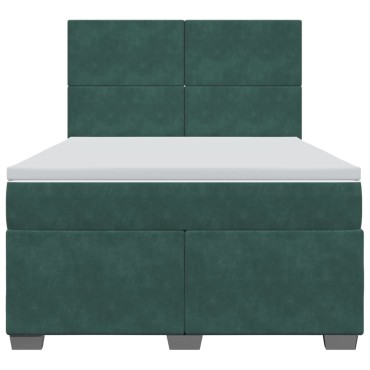 vidaXL Κρεβάτι Boxspring με Στρώμα Σκούρο Πράσινο 140x200εκ. Βελούδινο