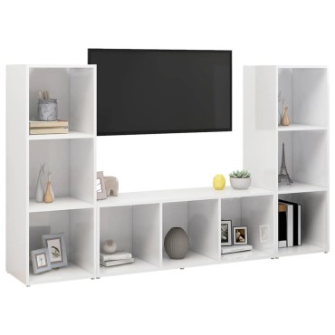 vidaXL Έπιπλα Τηλεόρασης 3 τεμ. Λευκά 107x35x37cm Μοριοσανίδα