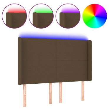 vidaXL Κεφαλάρι Κρεβατιού LED Σκούρο Καφέ 147x16x118/128cm Υφασμάτινο 1 τεμ.