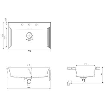 vidaXL Νεροχύτης Κουζίνας Λευκό 790x500x193 εκ Γρανίτης