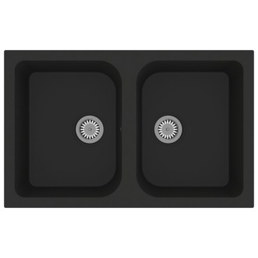vidaXL Νεροχύτης Κουζίνας Μαύρος 760x480x184 mm Σύνθετος Γρανίτης
