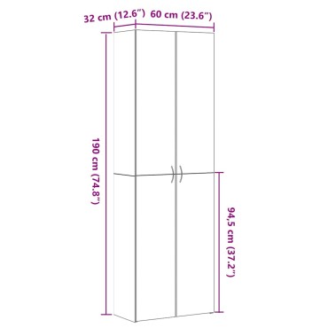 vidaXL Γραφείο Ντουλάπι Μαύρη Οξυά 60x32x190cm Επεξεργασμένο Ξύλο