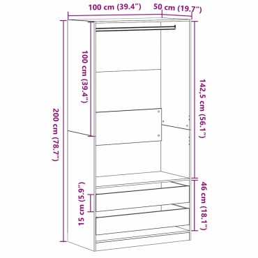 vidaXL Ντουλάπι Μαύρη Οξυά 100x50x200cm Επεξεργασμένο Ξύλο