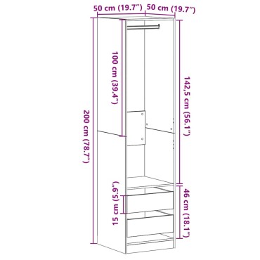 vidaXL Ντουλάπι με ράφι Μαύρη Οξυά 50x50x200cm Επεξεργασμένο ξύλο