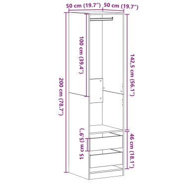 vidaXL Ντουλάπα Μαύρη Δρυς 50x50x200cm από Επεξεργασμένο Ξύλο 1 τεμ.