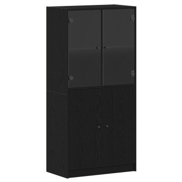 vidaXL Υψηλό ντουλάπι με πόρτες Μαύρη Δρυς 68x37x142cm Επεξεργασμένο ξύλο 1 τεμ.