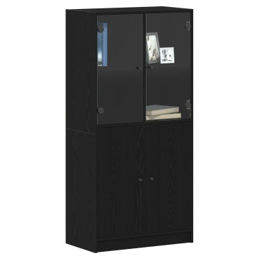 vidaXL Υψηλό ντουλάπι με πόρτες Μαύρη Δρυς 68x37x142cm Επεξεργασμένο ξύλο 1 τεμ.