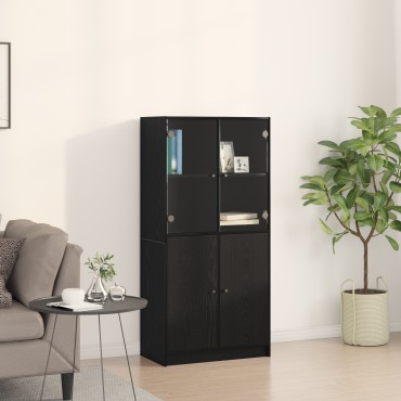 vidaXL Υψηλό ντουλάπι με πόρτες Μαύρη Δρυς 68x37x142cm Επεξεργασμένο ξύλο 1 τεμ.