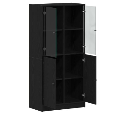 vidaXL Υψηλό ντουλάπι με πόρτες Μαύρη Δρυς 68x37x142cm Επεξεργασμένο ξύλο 1 τεμ.