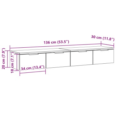 vidaXL Ντουλάπια Τοίχου 2 τεμ. Μαύρη Βελανιδιά 68x30x20cm Επεξεργασμένο Ξύλο