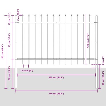vidaXL Φράχτης Κήπου WOERDEN 8 τμχ. 13,6x1,2 μ Ατσάλι με Πούδρα Γκρι 1360x3,4x170cm