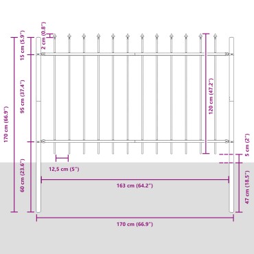 vidaXL Φράχτης Κήπου WOERDEN 8 τμχ. 13,6x1,2 μ Ατσάλι με Πούδρα Γκρι 1360x3,4x170cm