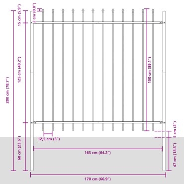 Φράχτης vidaXL με Πιθαράκι Γκρι 15,3x1,5 μ Ατσάλι 170x3.4x200 cm