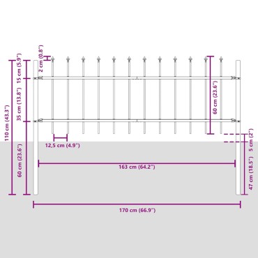 vidaXL Φράχτης Κήπου WOERDEN 9 τμχ. 15,3x0,6 μ Ατσάλι με Πούδρα 1530x3,4x110cm