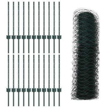 11 pcs U-Channel Πράσινοι Πόλοι vidaXL 60cm Χάλυβας, Εξαγωνική περίφραξη vidaXL Πράσινη 0.5x50 m Χάλυβας