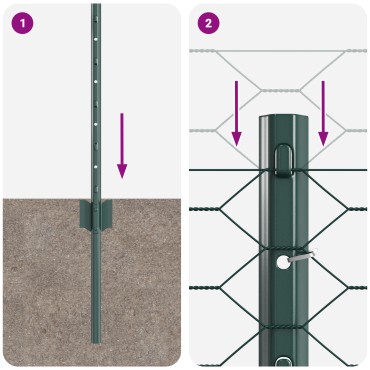 11 pcs U-Channel Πράσινοι Πόλοι vidaXL 60cm Χάλυβας, Εξαγωνική περίφραξη vidaXL Πράσινη 0.5x50 m Χάλυβας