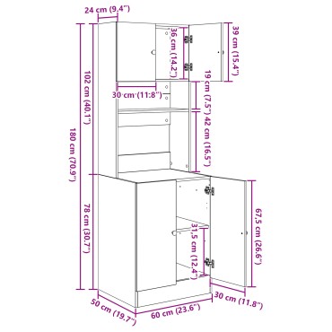 vidaXL Ντουλάπι Κουζίνας Μαύρη Καστανιά 60x50x180cm Επεξεργασμένο Ξύλο 1 τεμ.