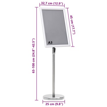 vidaXL Βάσεις Αφισών 2 τμχ. Ασημί 45 x 32,7 x 108 εκ. Αλουμίνιο
