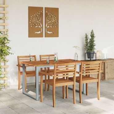 vidaXL Εξωτερικό Τραπεζάκι Φαγητού Γκρι 140x80x75cm Ατσάλι & Μασίφ ξύλο ακακίας