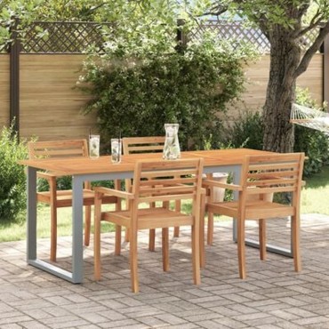 vidaXL Τραπέζι Εξωτερικού Χώρου Γκρι 160x80x75cm Χάλυβας & Στερεό Ξύλο Ακακίας 1 τεμ.