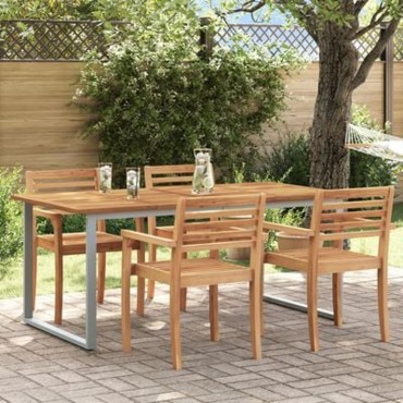 vidaXL Εξωτερικό Τραπέζι Φαγητού Γκρι 180x90x75cm Χάλυβας&Στερεό Ξύλο Ακακίας 1 τεμ.