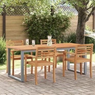 vidaXL Υπαίθριο Τραπέζι Φαγητού Γκρι 200x90x75cm Χάλυβας και Σολοιδικό Ξύλο Ακακίας 1 τεμ.